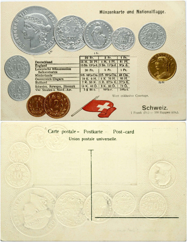 Swizerland Post Card ND (20th Century) Examples of Coins. Paper. 89x140mm