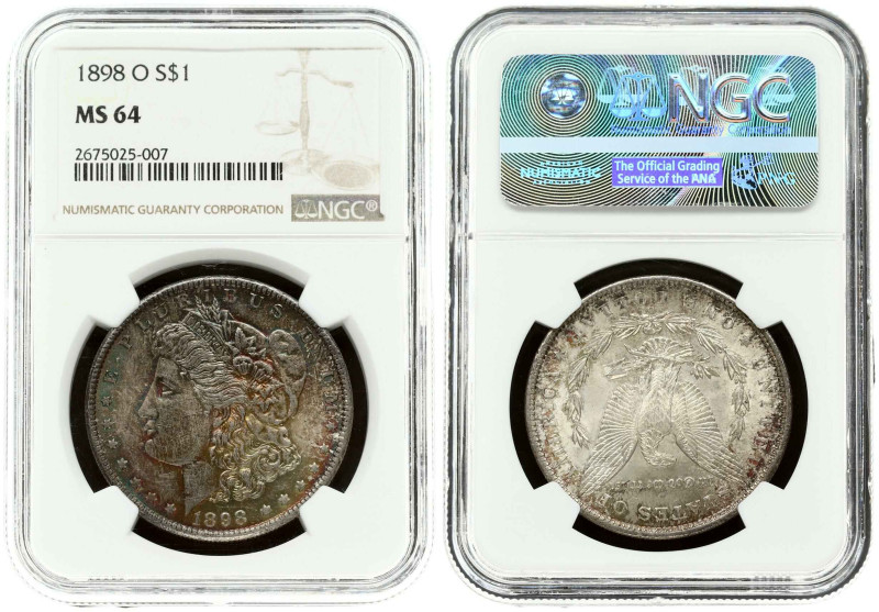 USA. 1 Morgan Dollar 1898 O, New Orleans. Silver. KM 110. NGC MS 64