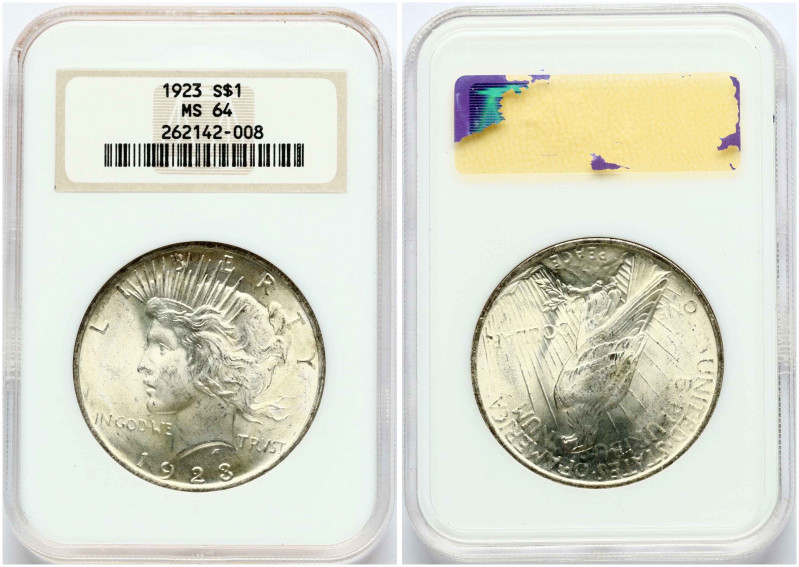 USA 1 Dollar 1923 'Peace Dollar' Philadelphia. Obverse: Capped head of Liberty l...