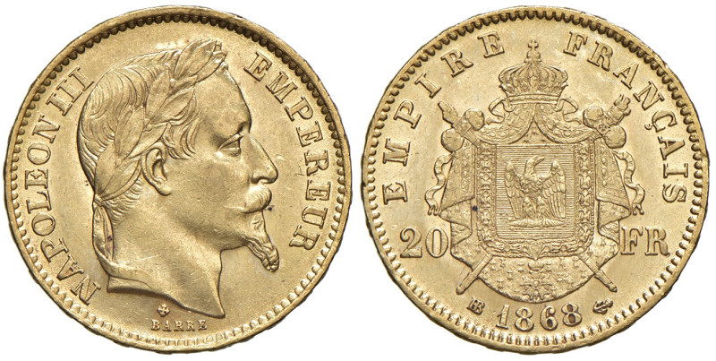 FRANCIA. Napoleone III (1852-1870). 20 Franchi 1868 BB (Strasburgo). AU (g 6,45)...