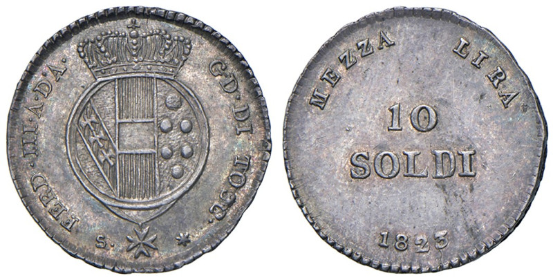 FIRENZE. Ferdinando III di Lorena (1791-1824). 10 Soldi 1823. AG (g 1,86). Gig. ...