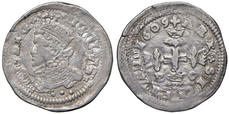 MESSINA. Filippo III (1598-1621). 3 Tarì 1609 sigle D C. AG (g 7,68). MIR 346/1....