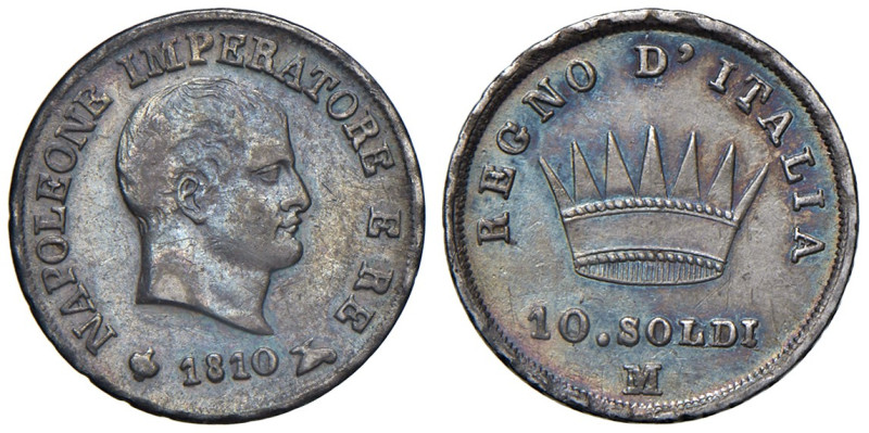 MILANO. Napoleone I, Re d'Italia (1805-1814). 10 Soldi 1810. AG (g 2,46). Gig.17...