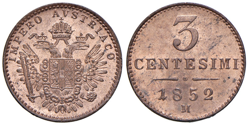 MILANO. Francesco Giuseppe I d'Asburgo L. (1848-1866). 3 Centesimi 1852. CU (g 3...