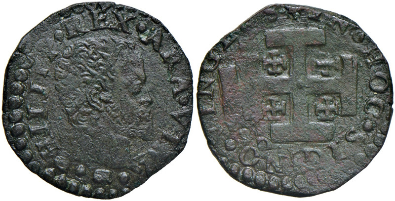 NAPOLI. Filippo II di Spagna (1554-1598). 3 Cavalli. CU (g 4,04). Magliocca 164....