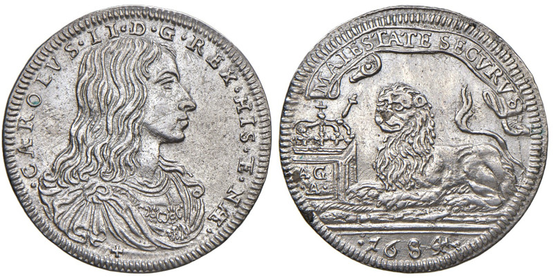 NAPOLI. Carlo II di Spagna (1674-1700). Carlino 1684. AG (g 2,81). Magliocca 33....