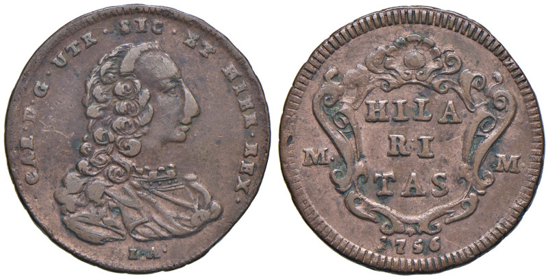 NAPOLI. Carlo di Borbone (1734-1759). Grano 1756. CU (g 6,30). Magliocca 165; Gi...