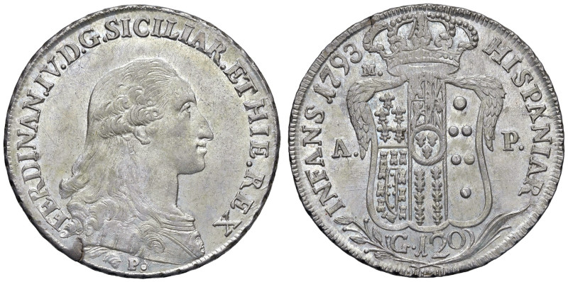 NAPOLI. Ferdinando IV di Borbone (1759-1816). 120 Grana 1793. AG (g 27,32). Magl...