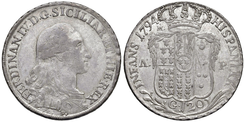 NAPOLI. Ferdinando IV di Borbone (1759-1816). 120 Grana 1794. AG (g 27,53). Magl...