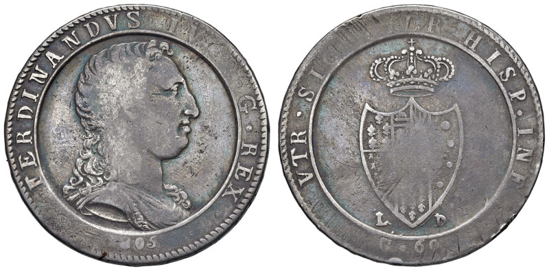 NAPOLI. Ferdinando IV di Borbone (1759-1816). 60 Grana 1805. AG (g 13,50). Magli...