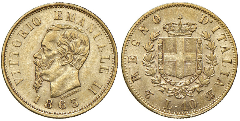 REGNO D'ITALIA. Vittorio Emanuele II ( 1861-1878). 10 Lire 1863 Torino. AU. 18,5...