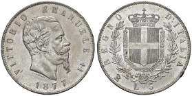 REGNO D'ITALIA. Vittorio Emanuele II ( 1861-1878). 5 Lire 1877 Roma. AG (g 24,96). Gig. 52. Metallo lucente e lustro di conio. Minimi segnetti di cont...