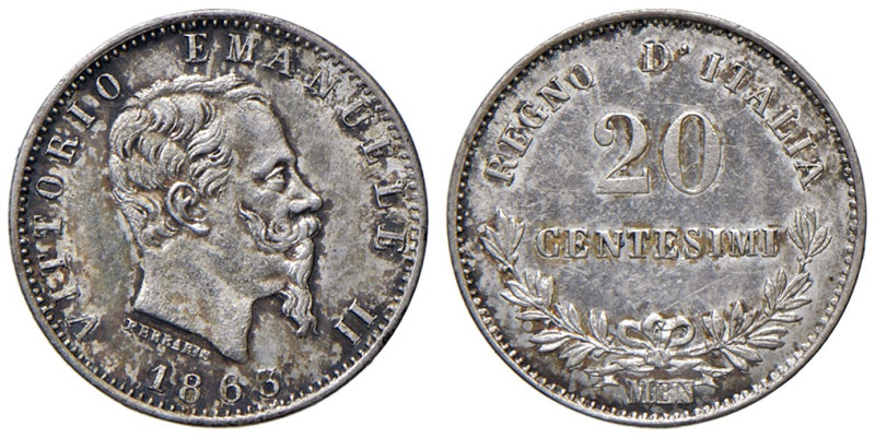 REGNO D'ITALIA. Vittorio Emanuele II ( 1861-1878). 20 Centesimi 1863 Milano. AG....