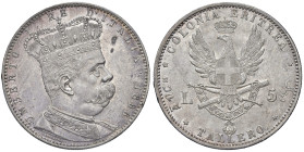 COLONIA ERITREA. Umberto I (1890-1896). Tallero da 5 Lire 1896. AG. Gig. 2. R. Bell'esemplare.

Diritti d'Asta: 18%

SPL+