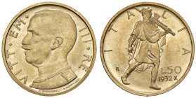 REGNO D'ITALIA. Vittorio Emanuele III (1900-1943). 50 Lire 1932 an.X Littore. AU. Gig. 22.

Diritti d'Asta: 18%

qFDC/FDC