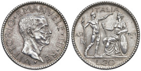 REGNO D'ITALIA. Vittorio Emanuele III (1900-1943). 20 Lire 1927 an.VI. AG. Gig. 36.

Diritti d'Asta: 18%

qFDC