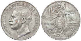 REGNO D'ITALIA. Vittorio Emanuele III (1900-1943). 5 Lire 1911 Cinquantenario. AG. Gig. 71. R Di alta qualita, praticamente stato zecca.

Diritti d'...