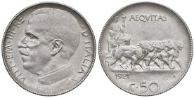 REGNO D'ITALIA. Vittorio Emanuele III (1900-1943). 50 centesimi 1921 Rigato. NI. Gig. 165. Di non facile reperibilità in alta qualità. Periziata Marco...