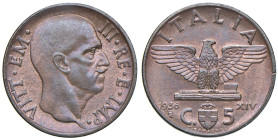 REGNO D'ITALIA. Vittorio Emanuele III (1900-1943). 5 Centesimi 1936 a. XIV.. CU. Gig. 284. NC. Sigillata Marco Esposito FDC rame rosso.

Diritti d'A...