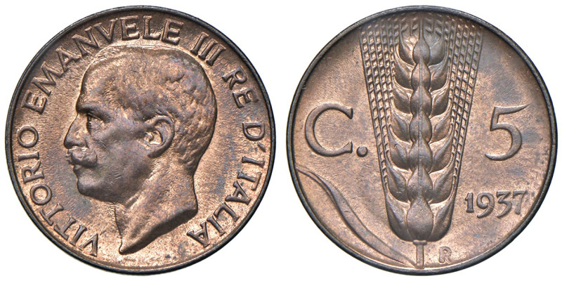 REGNO D'ITALIA. Vittorio Emanuele III (1900-1943). 5 Centesimi 1937 Spiga. CU. G...