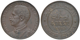 SOMALIA. Vittorio Emanuele III (1909-1925). 4 Bese 1910. CU. Gig.17. NC

Diritti d'Asta: 18%

BB+