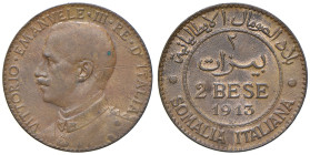 SOMALIA. Vittorio Emanuele III (1909-1925). 2 Bese 1913. CU. Gig.24. NC Pulita. Graffio al D/.

Diritti d'Asta: 18%

MB/BB