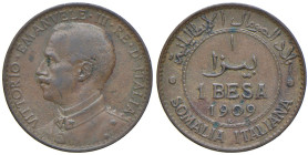 SOMALIA. Vittorio Emanuele III (1909-1925). 1 Besa 1909. CU. Gig.28.

Diritti d'Asta: 18%

qBB