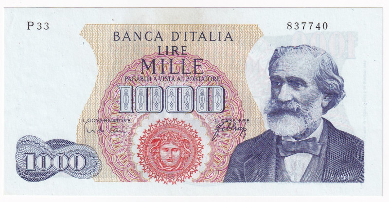 REPUBBLICA ITALIANA. Banca d'Italia. 1000 lire GIUSEPPE VERDI 1° Tipo. 10-08-196...