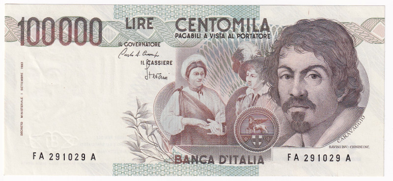 REPUBBLICA. Biglietto di banca da 100000 lire CARAVAGGIO 1° tipo Serie A 25-10-1...