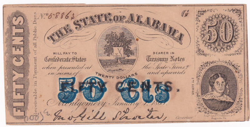 USA.The State of Alabama. 50 centesimi 1863. P# S212b. Piccola traccia di colla ...