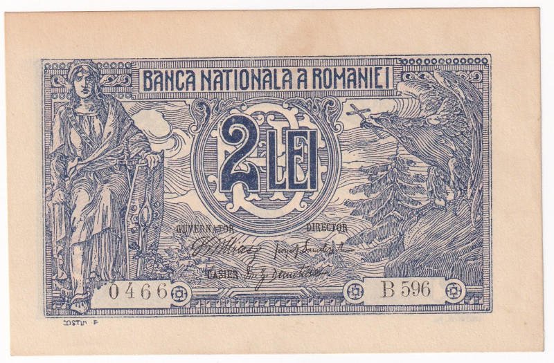 ROMANIA. Ferdinando I (1914-27). Banca Nazionale. 2 lei 12-03-1915. Serial B.596...