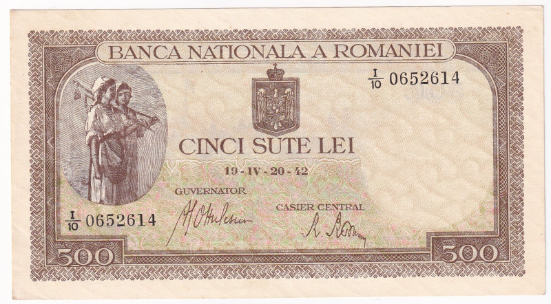 ROMANIA. Michele I (1940-47). Banca Nazionale. 500 lei 20-04-1942. Serial I/10-0...