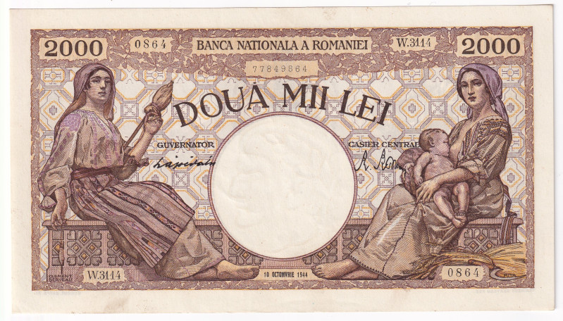 ROMANIA. Michele I (1940-47). Banca Nazionale. 2000 lei 10-10-1944. Serial W.311...