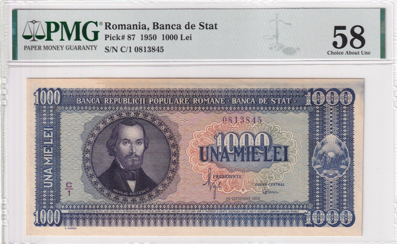 ROMANIA. Repubblica Popolare (1947-65). Banca di Stato. 1000 lei 20-09-1950. Ser...