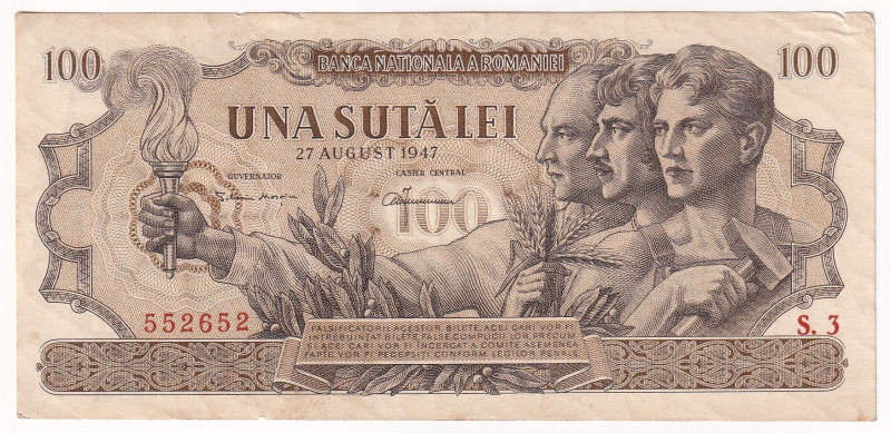 ROMANIA. Repubblica Popolare (1947-65). Banca Nazionale. 100 lei 27-08-1947. Ser...