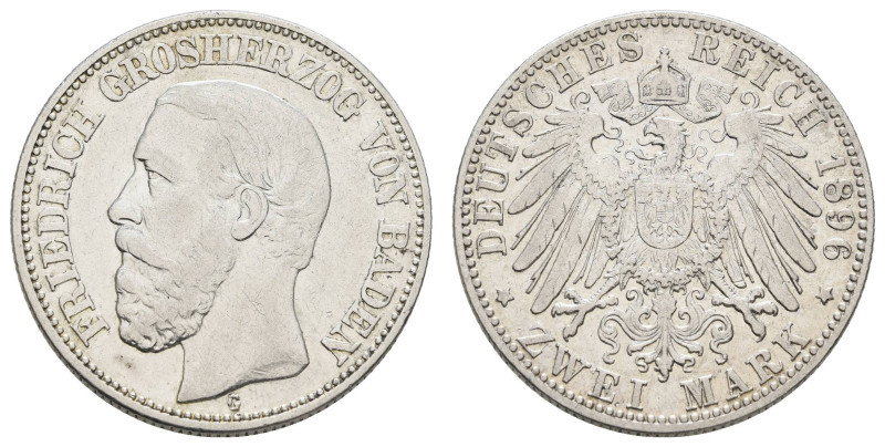 Silbermünzen des Kaiserreichs Baden
 2 Mark, 1896, Friedrich I., ss. J. 28.