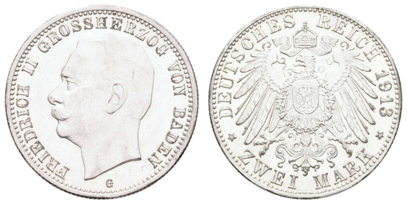 Silbermünzen des Kaiserreichs Baden
 2 Mark, 1913, Friedrich II., wz. Kr., vz. ...