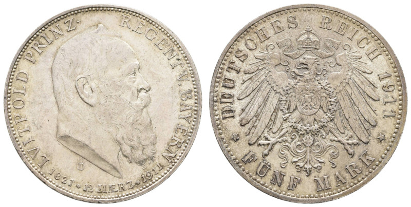 Silbermünzen des Kaiserreichs Bayern
 5 Mark, 1911, Liutpold, vz, J. 50.