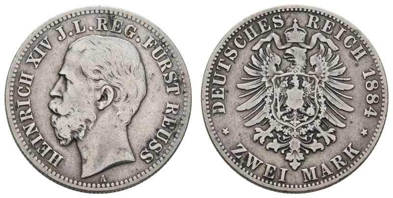 Silbermünzen des Kaiserreichs Reuss jüngere Linie
 2 Mark, 1884, Heinrich XIV.,...