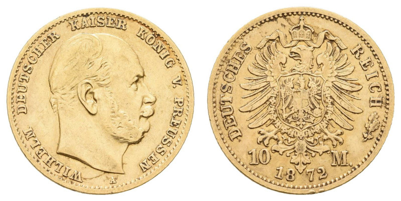 Goldmünzen des Kaiserreichs Preussen
 10 Mark, 1872, A, Wilhelm I., kl. Rf., ss...