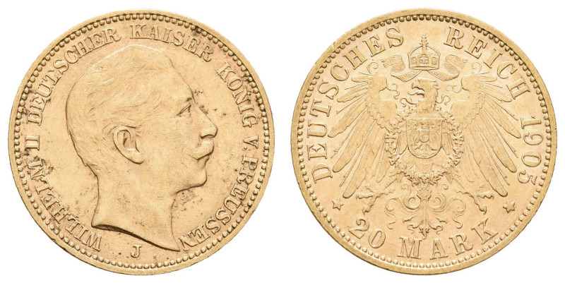 Goldmünzen des Kaiserreichs Preussen
 20 Mark, 1905, J, Wilhelm II., kl. Rf. un...