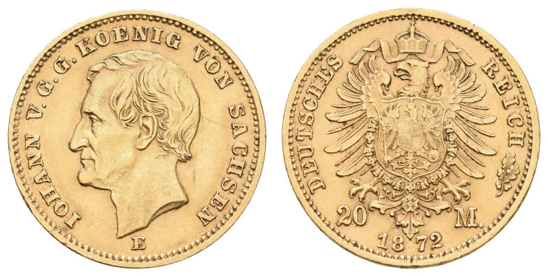 Goldmünzen des Kaiserreichs Sachsen
 20 Mark, 1872, Johann, Kr., kl. Rf., ss, J...