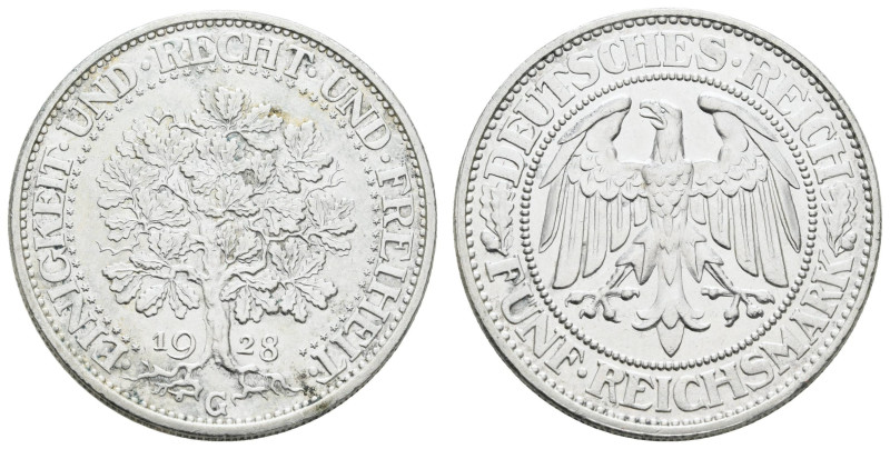 Münzen Weimar
 5 Reichsmark, 1928, G, Eichbaum, kl. Rf., vz, J. 331