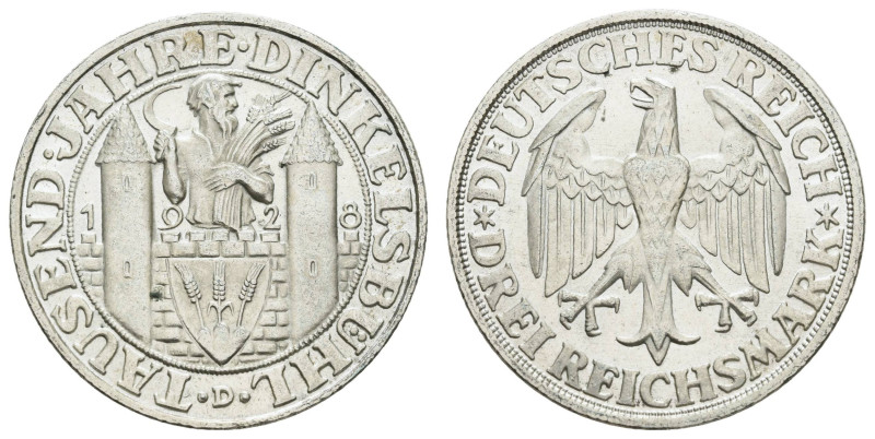 Münzen Weimar
 3 Reichsmark, 1928, Dinkelsbühl, kl. Rf., f. vz, J. 334