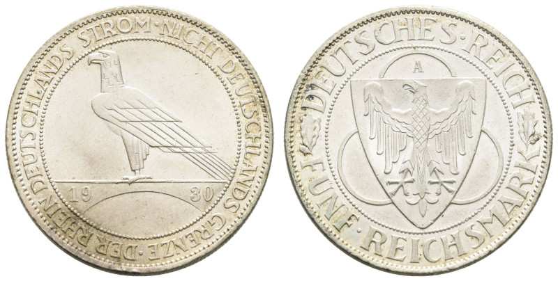 Münzen Weimar
 5 Reichsmark, 1930, A, Rheinlandräumung, kl. Rf., vz, J. 346