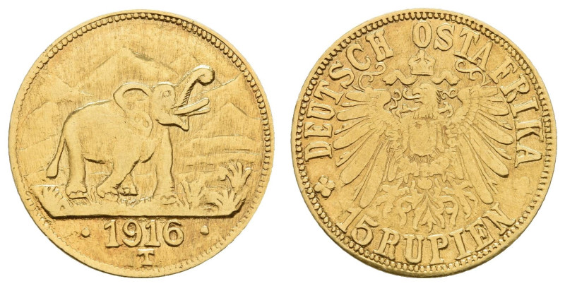 Münzen der deutschen Kolonien
 DOA, 15 Rupien, Gold, 1916, Tabora, Variante mit...