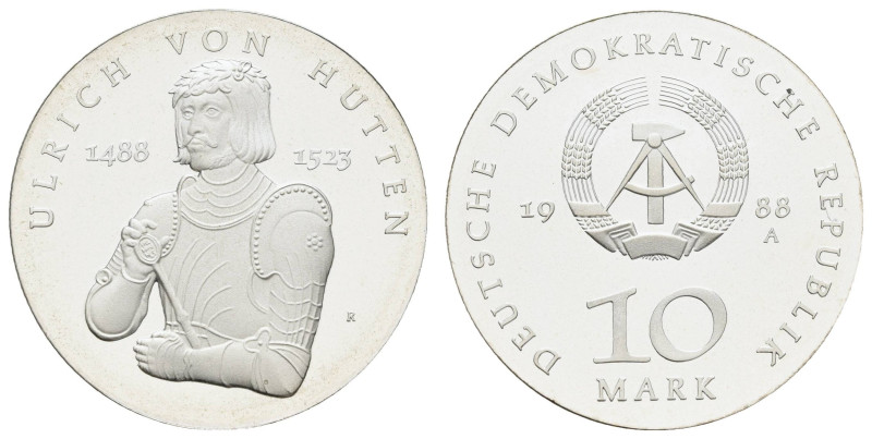 Münzen DDR
 10 Mark, 1988, Ulrich von Hutten, gekapselt, min. blind, PP, J. 162...