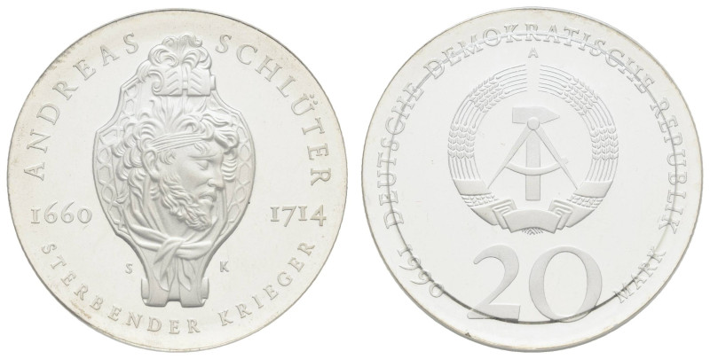 Münzen DDR
 20 Mark, 1990, Andreas Schlüter, gekapselt, PP, J. 1634.