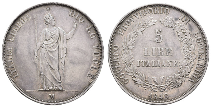 Europa und Übersee Italien
 Lombardei, 5 Lire, 1848, Mailand, Dav. 206, kl. Kr....