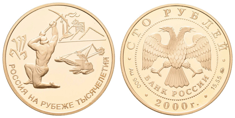 Europa und Übersee Russland ab 1992
 100 Rubel, Gold, 2000, Christliche Jahrtau...